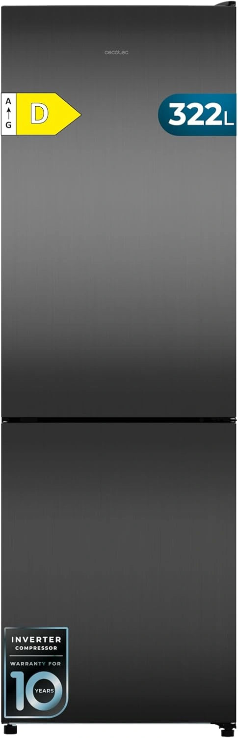 Frigor¨ªfico Combi Cecotec 322L con Multi Airflow y HumidityFlex, 185,5cm Alto, 59,5cm Ancho, Iluminaci¨®n LED