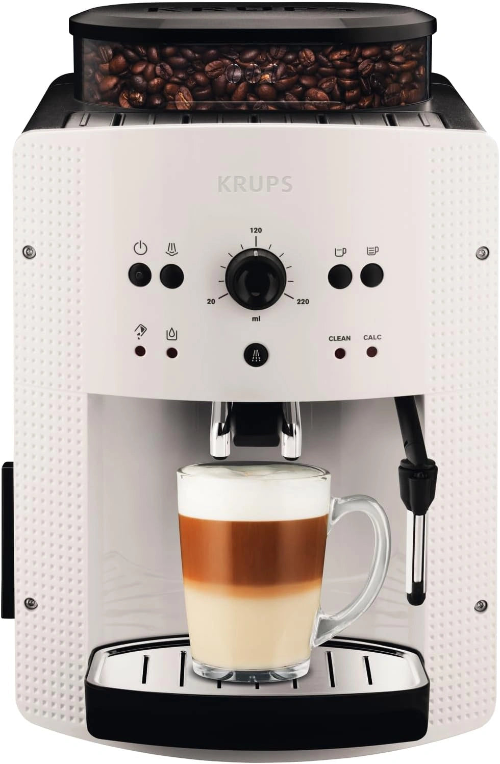 Krups Roma Cafetera Autom¨¢tica 1.6L, Temperatura e Intensidad Ajustables, 15 Bares, Molinillo Met¨¢lico, Control Intuitivo, Blanca