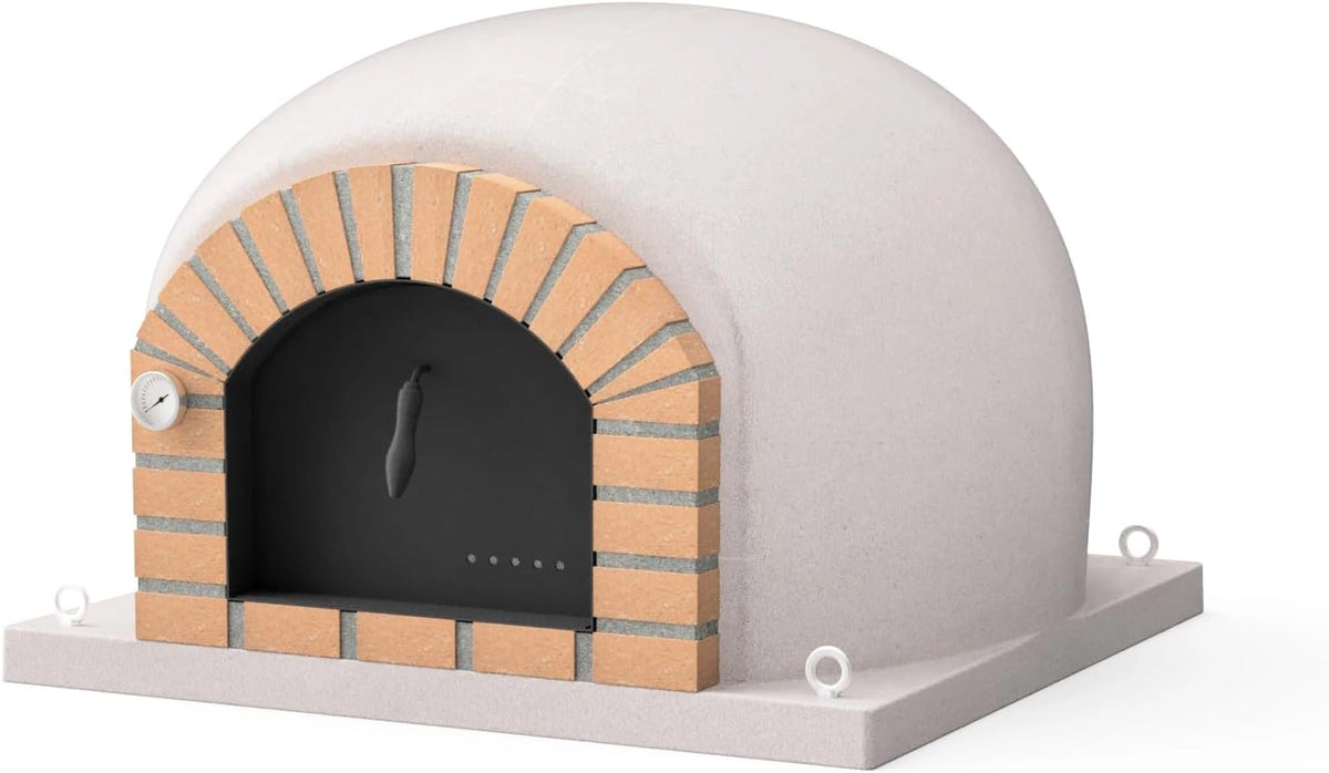 Horno de Le?a Exterior MOVELAR STROMBOLI Blanco, Aislado con Corcho y Mantas Cer¨¢micas, Ideal para Pizza, Carne y Pan