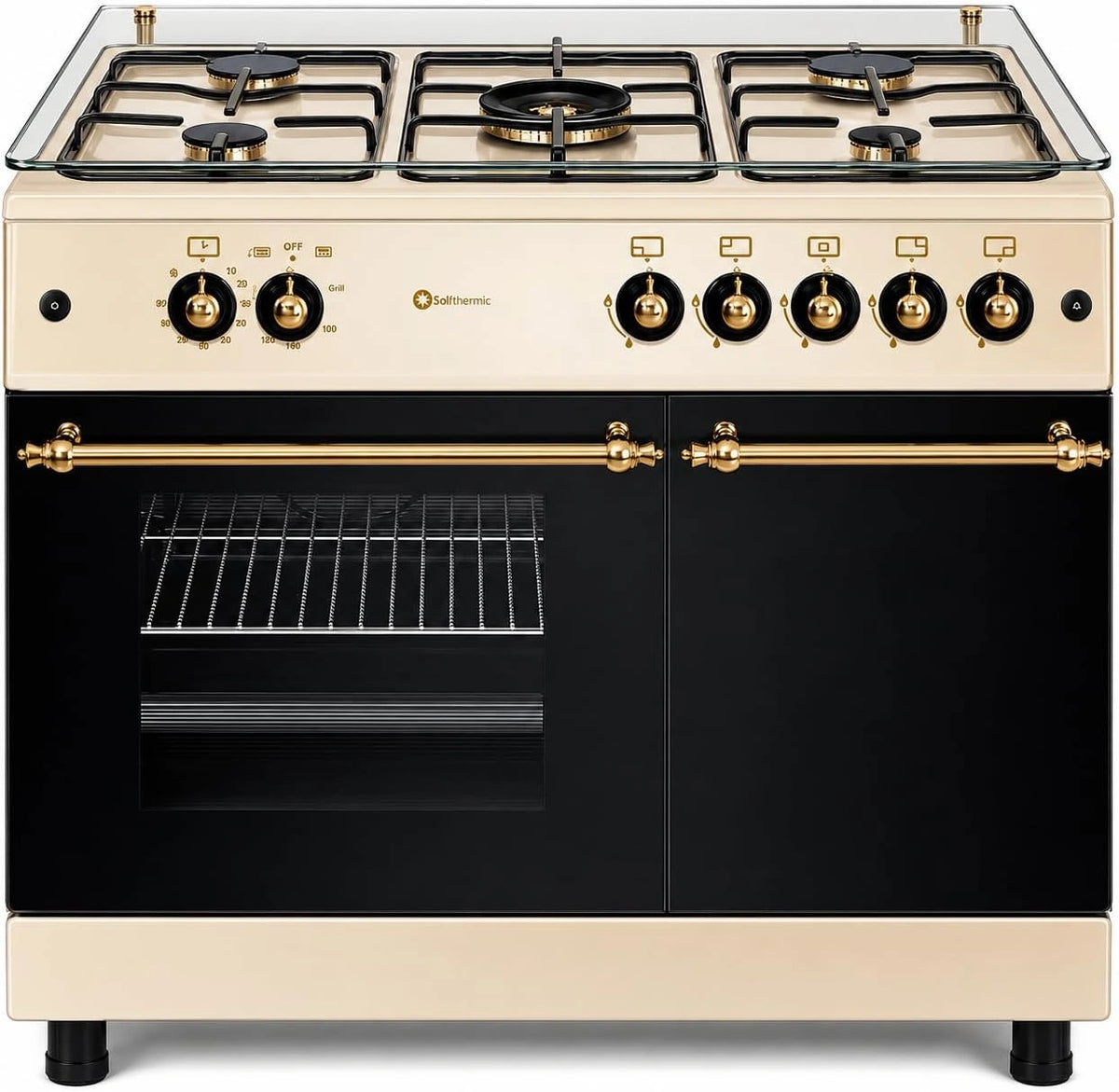 Cocina de Gas SOLTHERMIC Estilo R¨²stico Crema, 5 Quemadores, Horno 64L