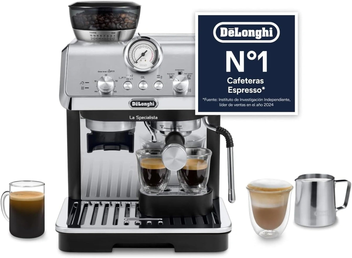 De'Longhi La Specialista Arte, Cafetera Espresso con Molino Integrado, 3 Recetas, 8 Ajustes de Molienda, Modelo EC9155.MB, Color Metal/Negro