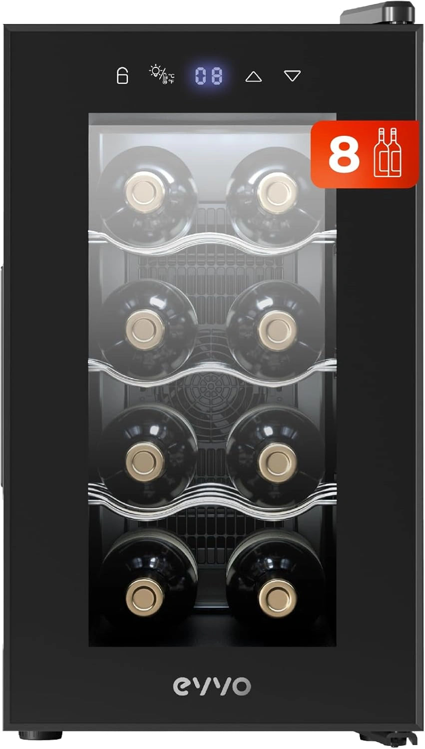 Vinoteca Compacta EVVO VT8 para 8 Botellas, Enfriador Silencioso con Control T¨¢ctil y Luz LED, Temperatura Ajustable 8-18oC