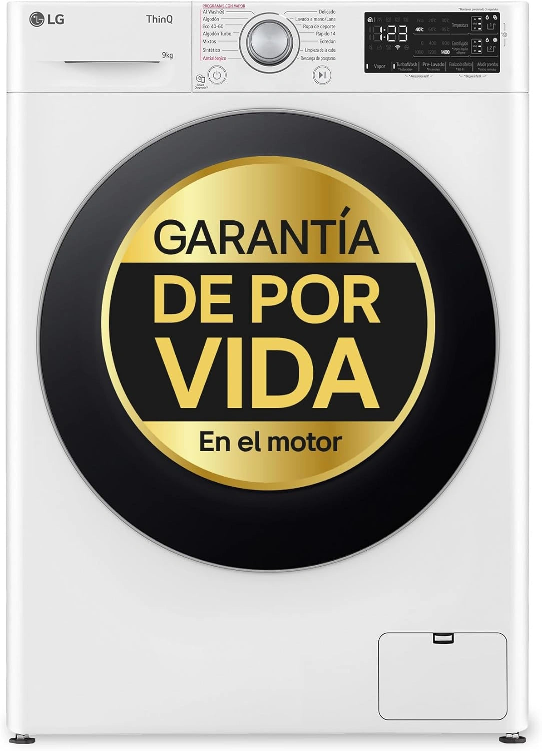 Lavadora LG 9Kg 1400rpm, Carga Frontal, AI Direct Drive, TurboWash, Blanco
