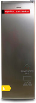 Frigor¨ªfico Una Puerta Corbero 331L, Enfriamiento Est¨¢tico, LED, Crisper Verduras, 40dB, Blanco/Inox