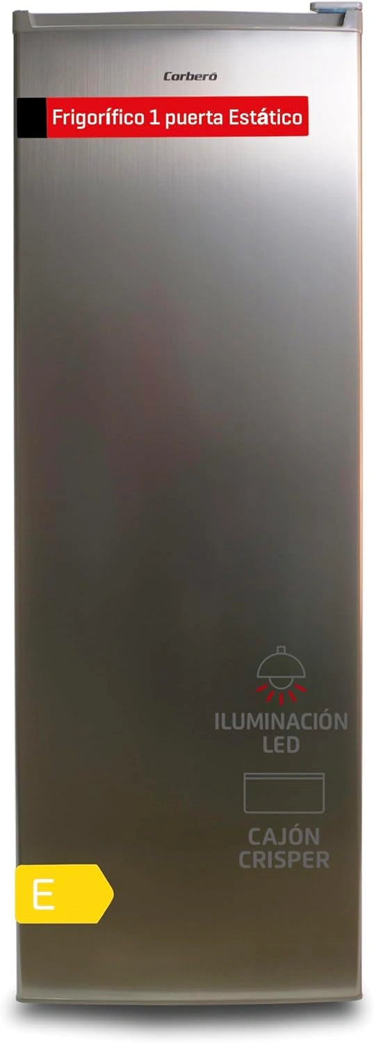 Frigor¨ªfico Una Puerta Corbero 331L, Enfriamiento Est¨¢tico, LED, Crisper Verduras, 40dB, Blanco/Inox