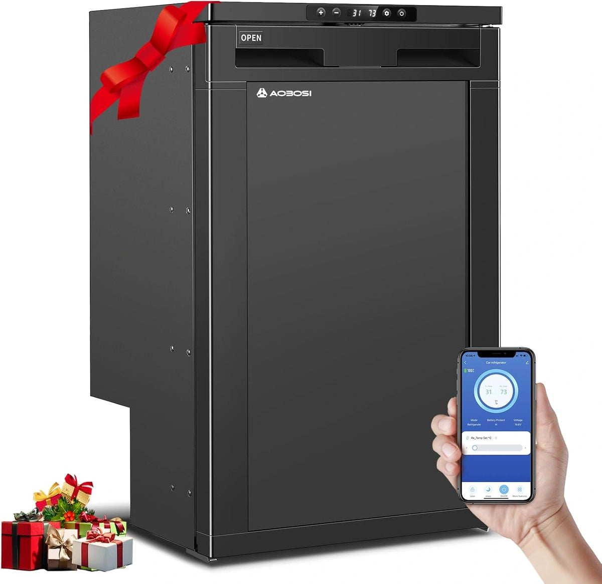 AAOBOSI 83L Nevera El¨¦ctrica Port¨¢til con App, Luz LED, Rango de Temperatura -20¡ãC a 20¡ãC, Compatible con 12/24V DC, Ideal para Veh¨ªculos y Aventuras