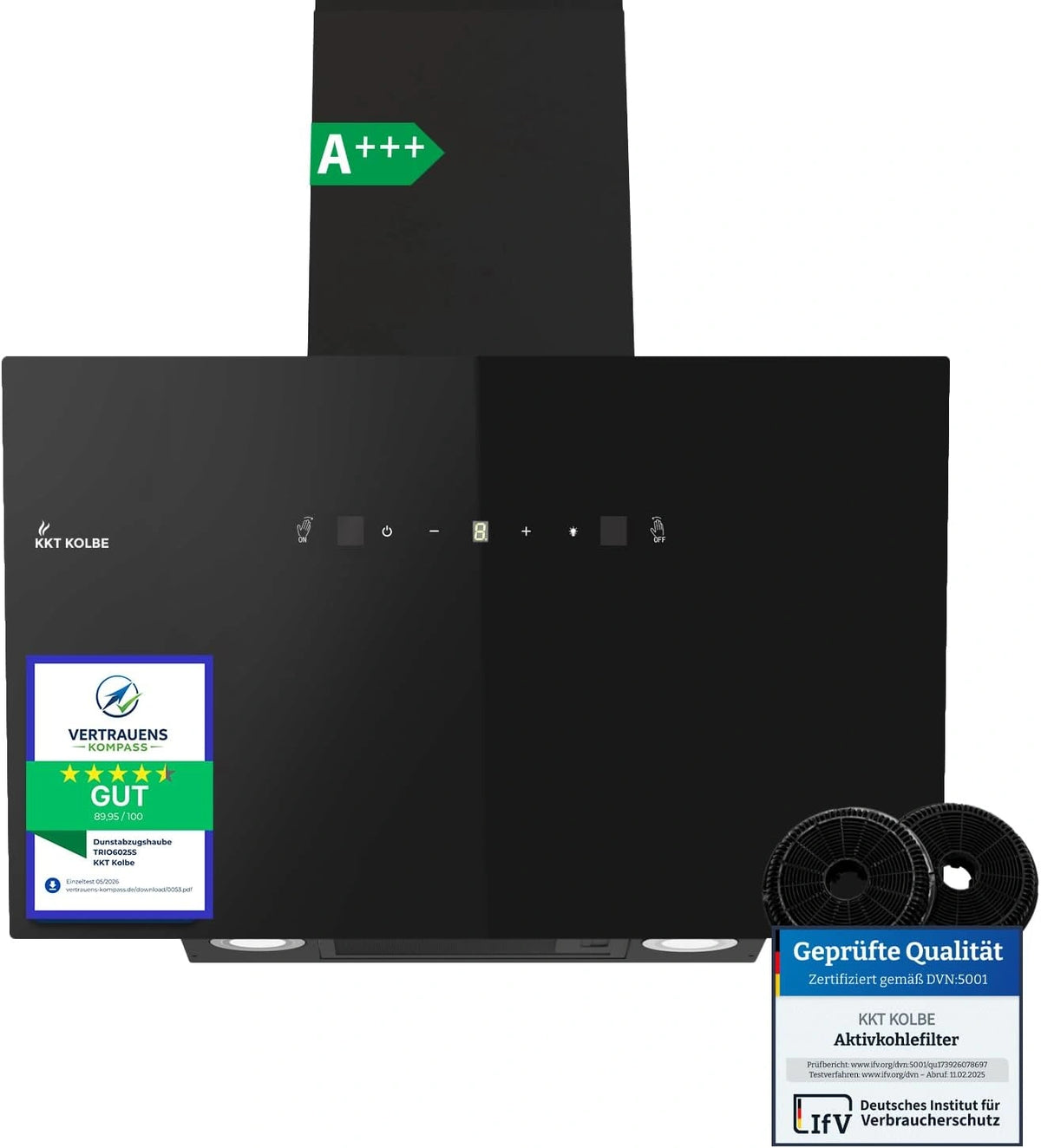 Campana extractora KKT Kolbe 80 cm, 782 m3/h, sin cabezales, vidrio negro, control por gestos, sensor t¨¢ctil, luz LED