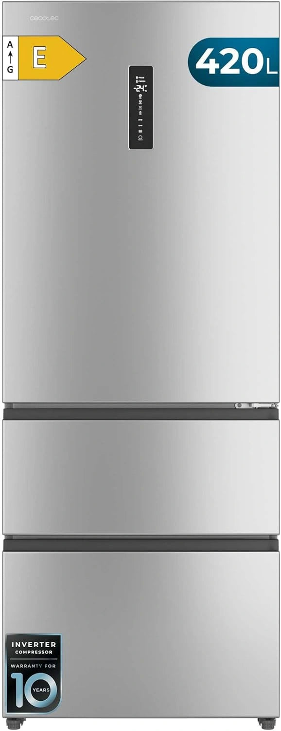 Cecotec Frigor¨ªfico Puerta Francesa No Frost 420L Inoxidable, Inverter, Antibacterias