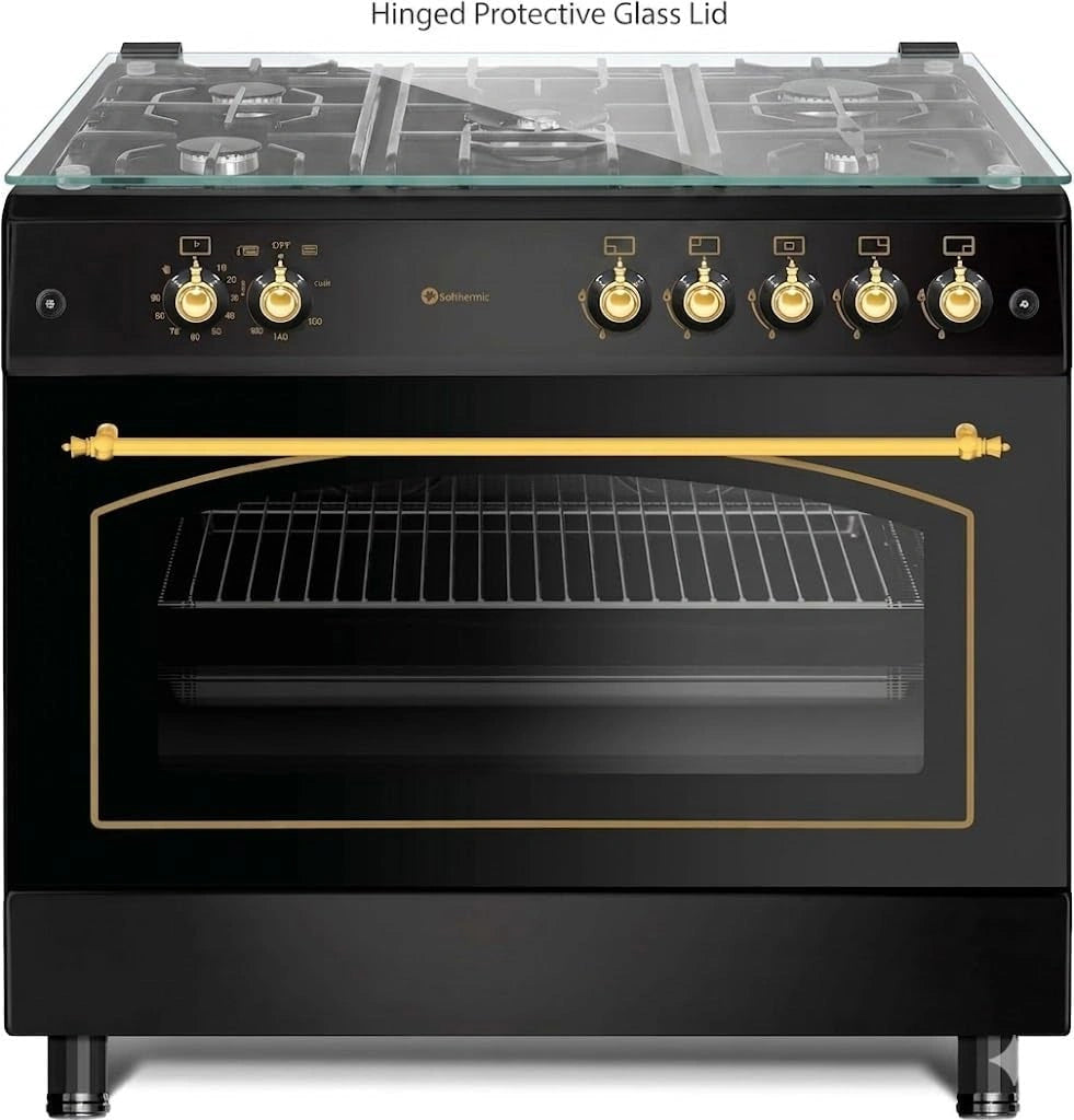Cocina R¨²stica Negra Solthermic 90cm, 5 Fuegos con Horno 115L, Gas Butano/Ciudad