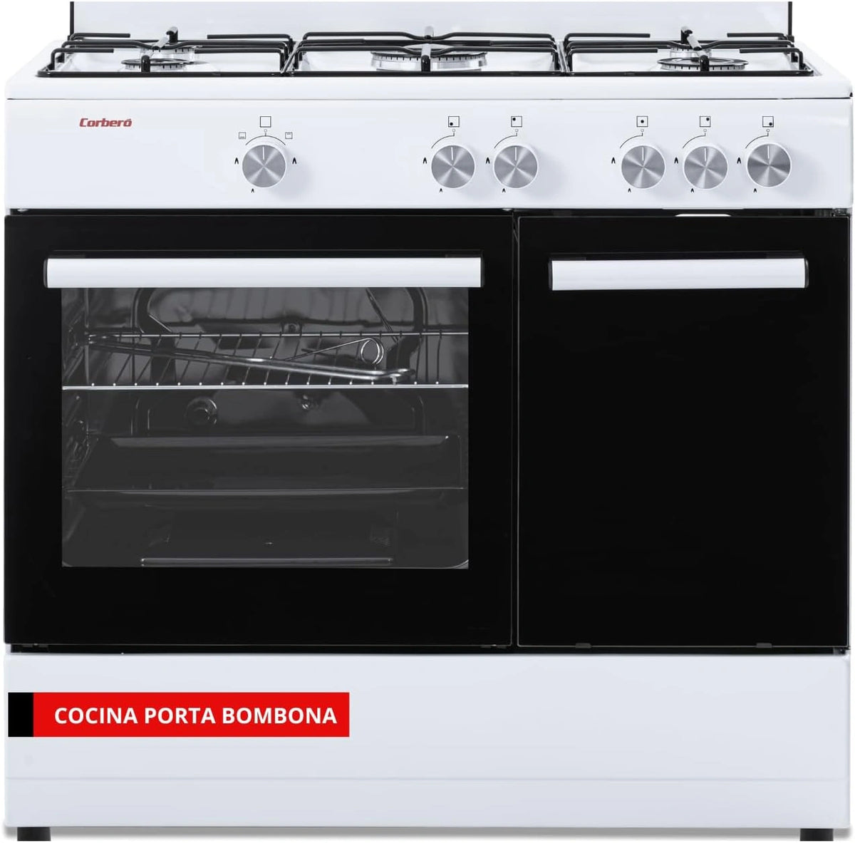 Cocina de Gas Corbero con Wok y 5 Fuegos, 60L, 80x90x60 cm, Blanco