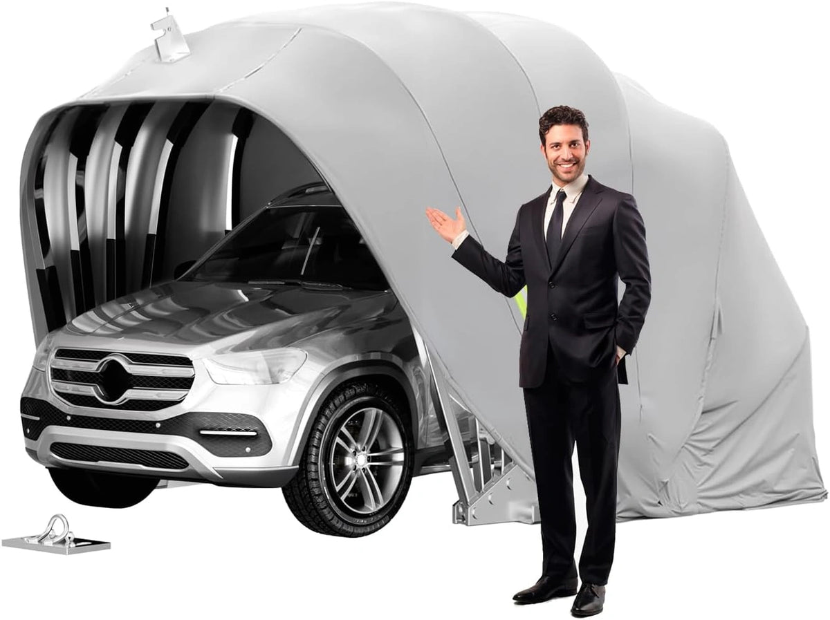 Garaje M¨®vil Plegable con Cerradura, Refugio Resistente al Clima con Estructura de Acero, L:5.5/5.9M