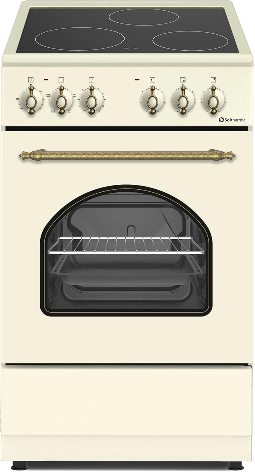 Cocina Vitrocer¨¢mica Solthermic Crema con Horno El¨¦ctrico R¨²stico, 50 cm, 3 Fuegos