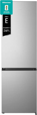 Hisense RB343D4CDE - Frigor¨ªfico Combi, 269L, Clase E, 55x180cm, Puerta Reversible, Iluminaci¨®n LED, Caj¨®n para Frutas y Verduras, Gran Capacidad, Acero Inoxidable