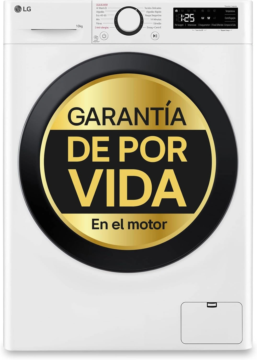 Lavadora LG 10kg AI Direct Drive 1400rpm, Vapor, Clase A, Blanca