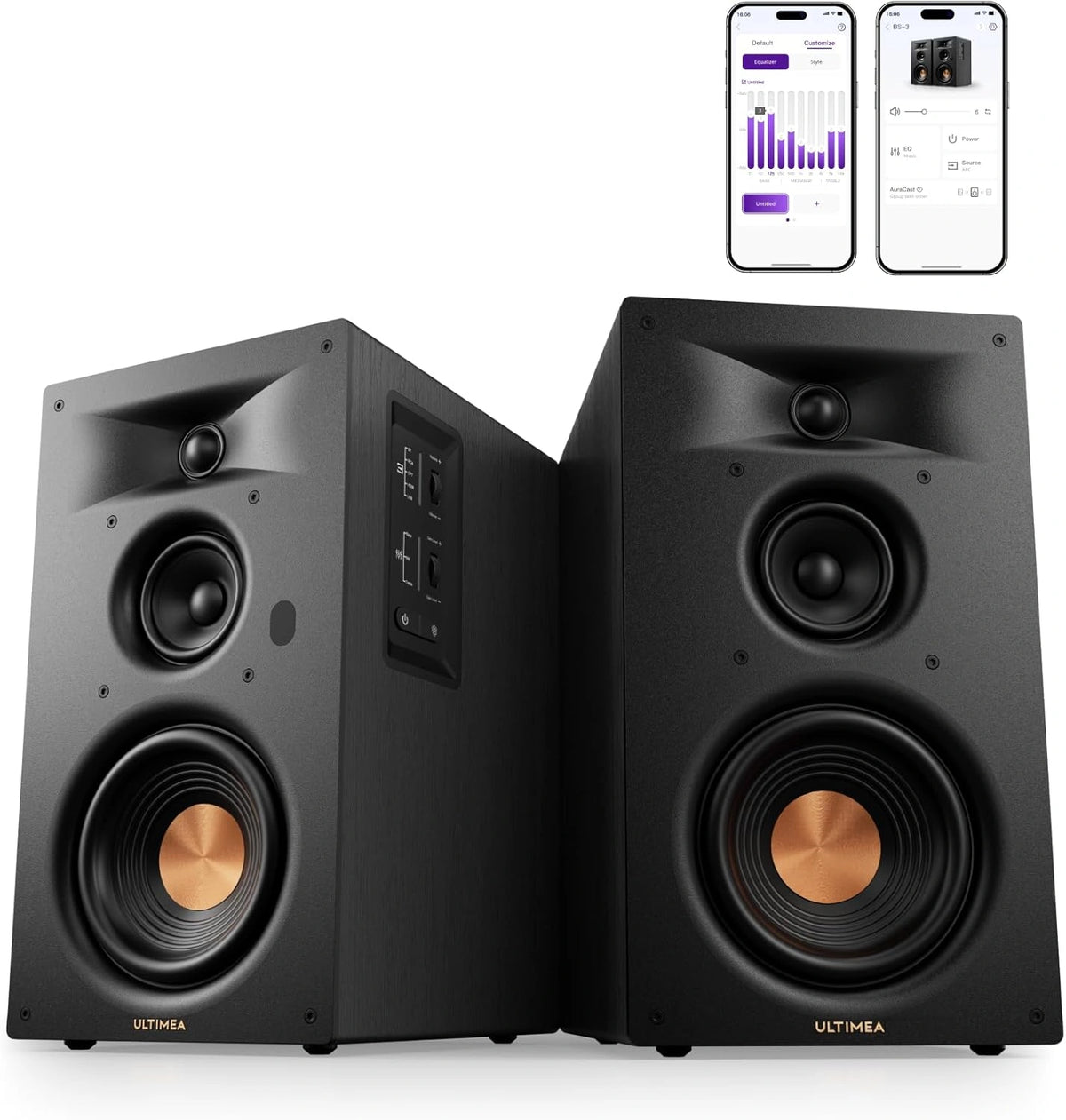 Altavoces Activos de Estanter¨ªa ULTIMEA, Woofer 5,25", 70W RMS, Control por App, Sonido Envolvente, Salida Subwoofer y HDMI ARC, Conexi¨®n Bluetooth/AUX/¨®ptico