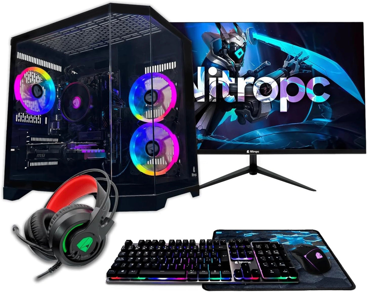 PC Gaming Completo NitroPC Ryzen 5 5500, RTX 5060, 16GB RAM, 1TB SSD, Windows 11 Pro, WiFi, Monitor 24", Perif¨¦ricos, Negro