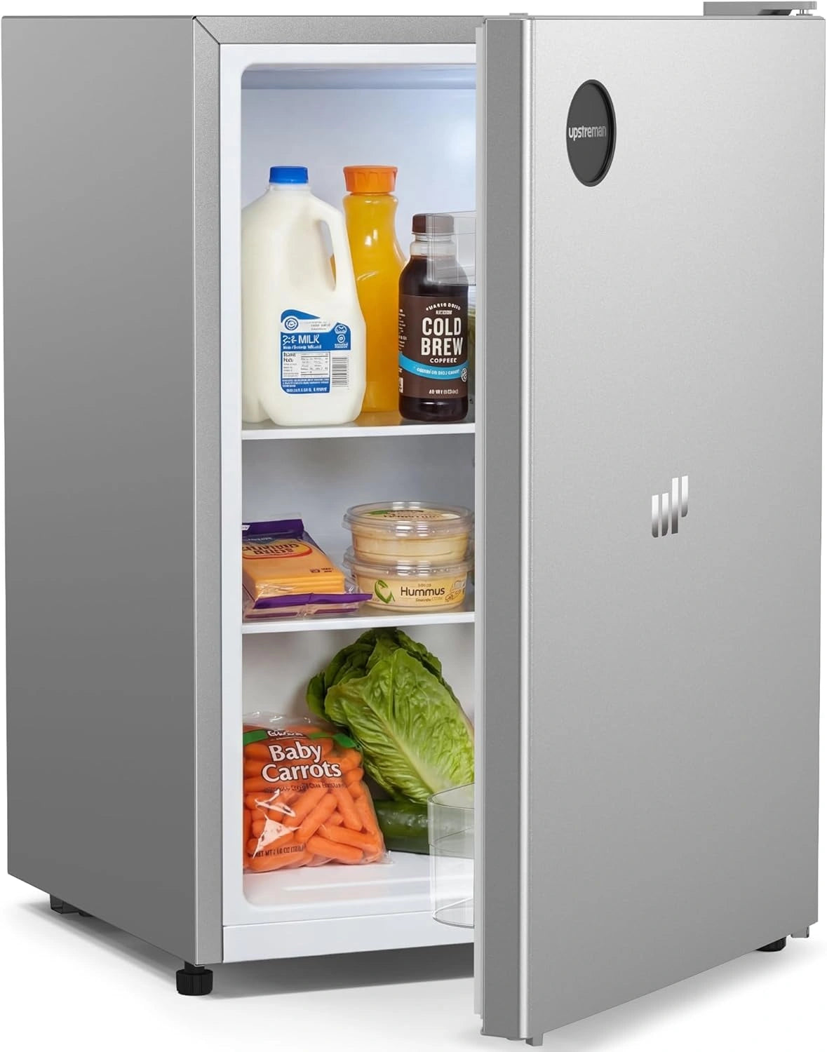 Minibar Upstreman 71L, Refrigerador Compacto 1-10¡ãC, 7 Niveles de Temperatura, Silencioso 40 dB, Eficiencia Energ¨¦tica, Ideal para Hogar y Oficina, Plata