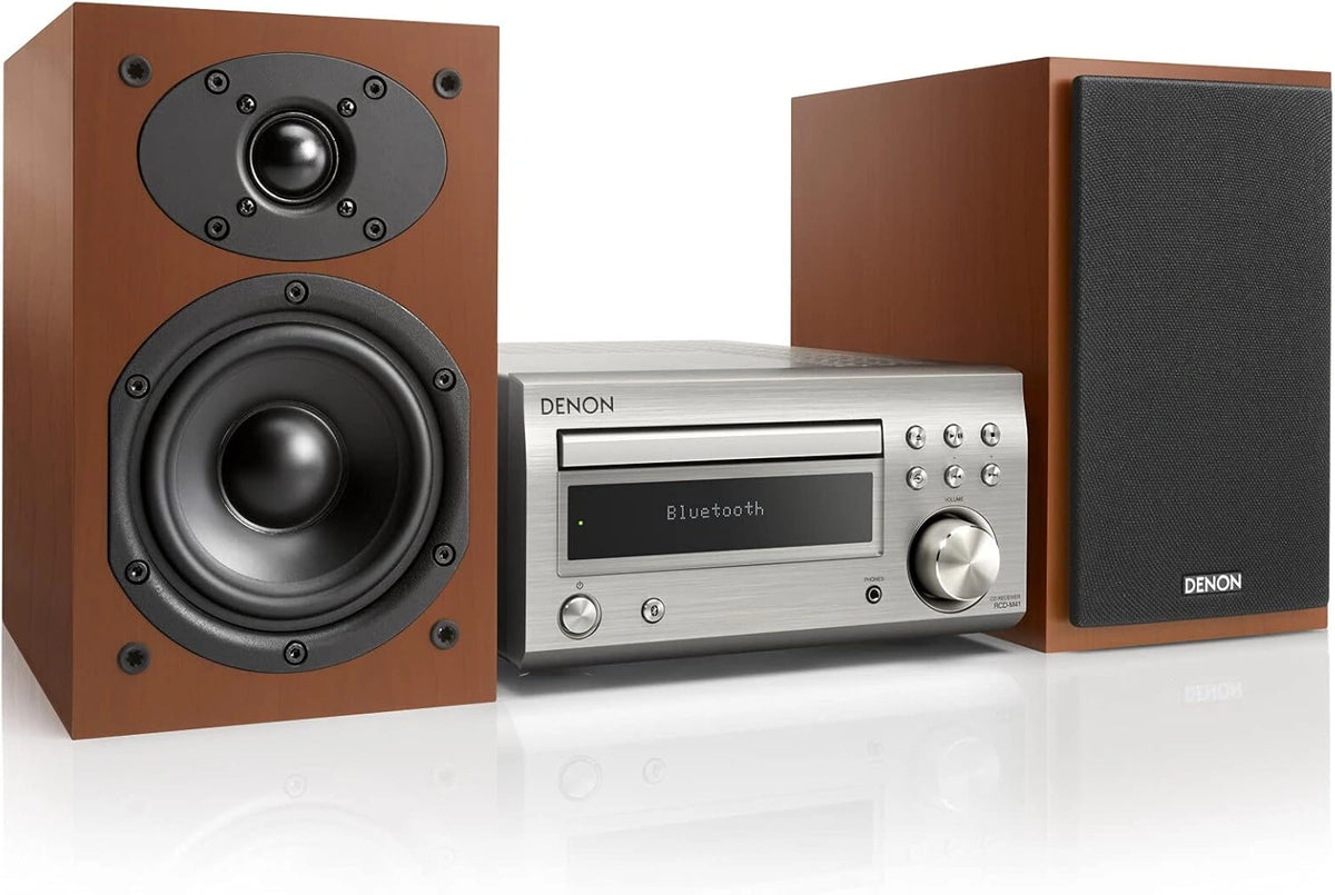 Mini Sistema de Audio Denon D-M41 con Radio DAB y 2x30W, Acabado Plata/Cerezo