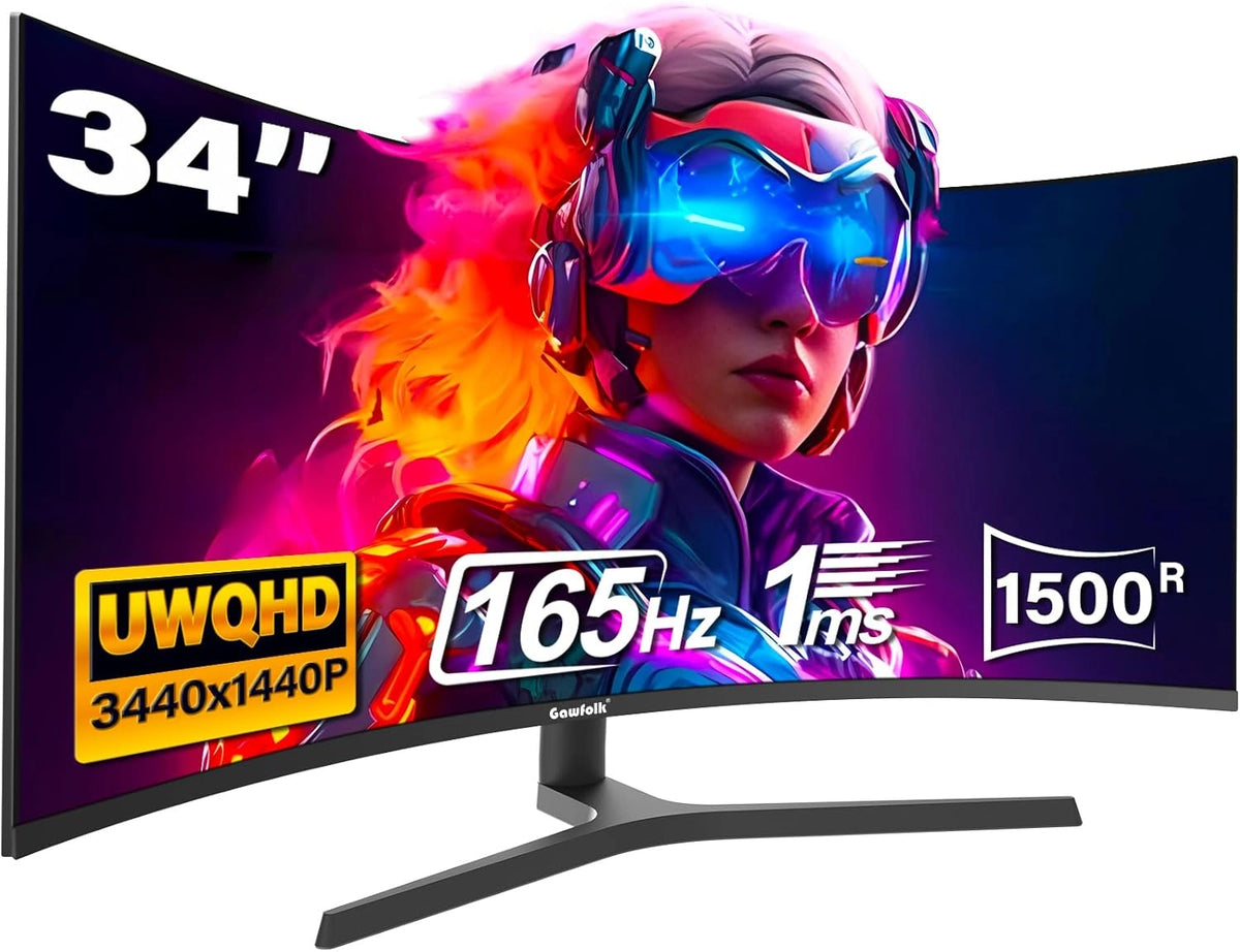 Monitor Gaming Curvo 34'' Gawfolk, Ultrawide 165Hz, 1500R, UWQHD 3440x1440, VA, DisplayPort/HDMI, VESA