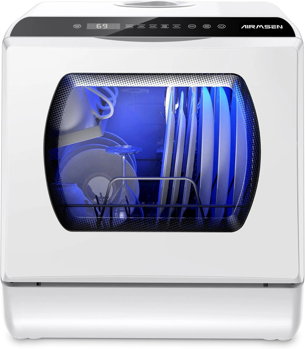 Lavavajillas Compacto AIRMSEN de 5 Litros con 6 Programas, Doble Conexi¨®n de Agua, Control T¨¢ctil y Pantalla LED