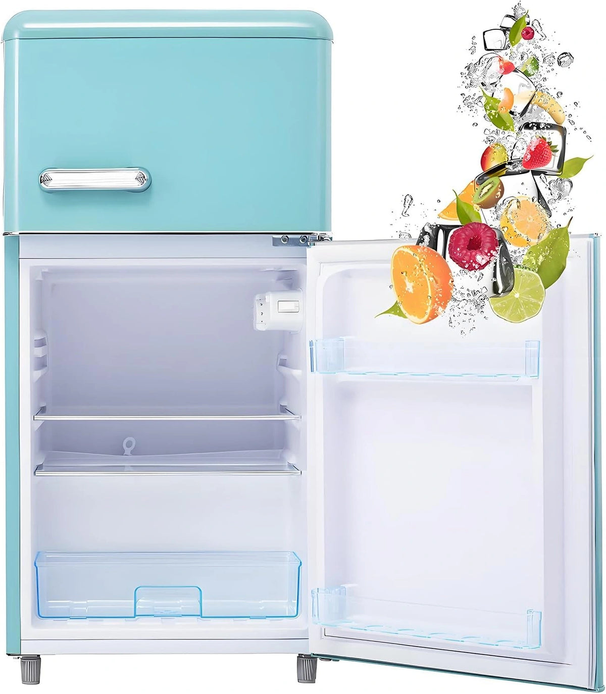 Frigor¨ªfico Retro 72L con Congelador 21L, Compartimento de Verduras, Ahorro Energ¨¦tico 120 kWh/a?o, Luz LED, Azul