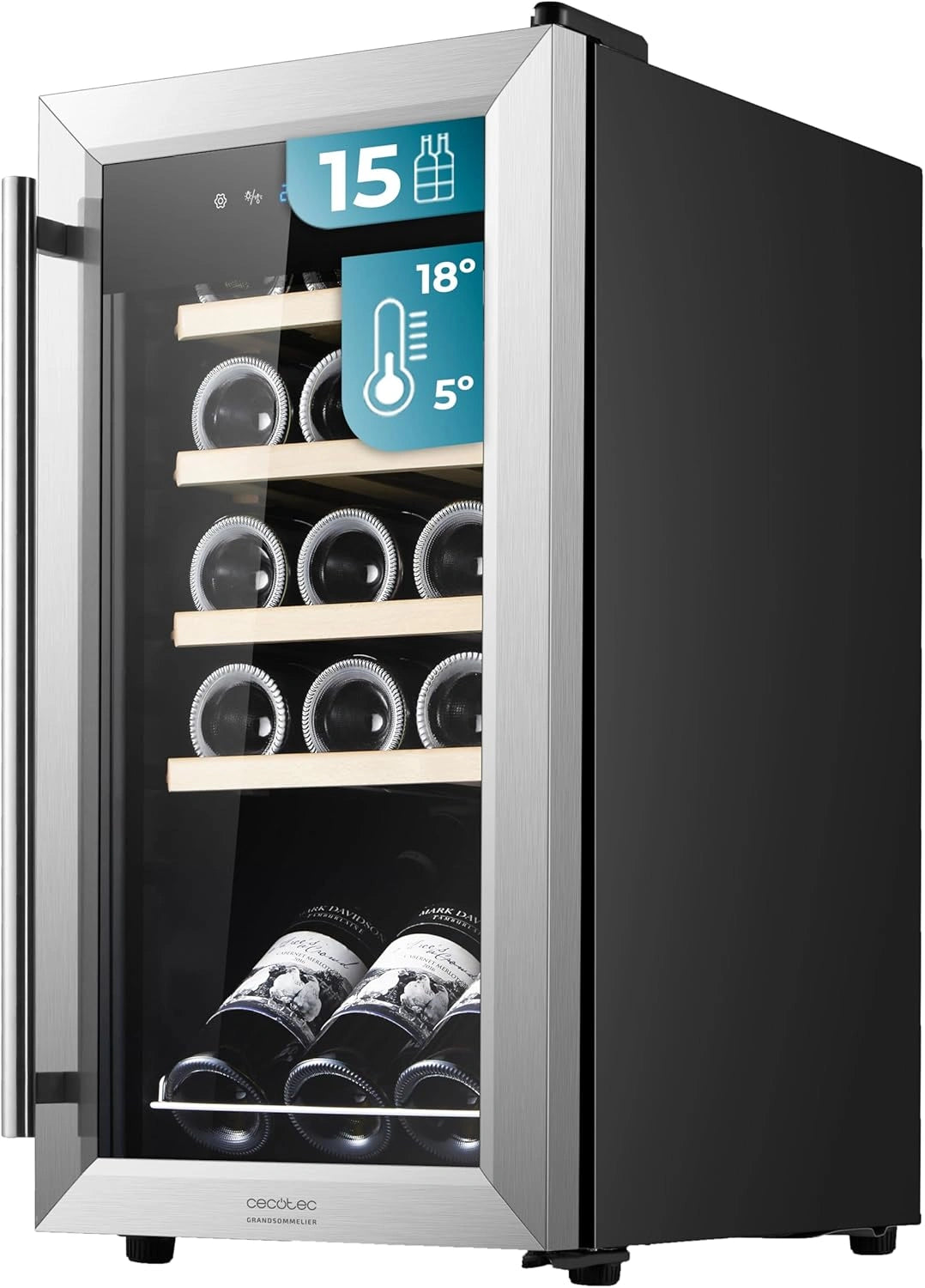 Vinoteca Cecotec Grandsommelier 15 Botellas, Control T¨¢ctil, Inox