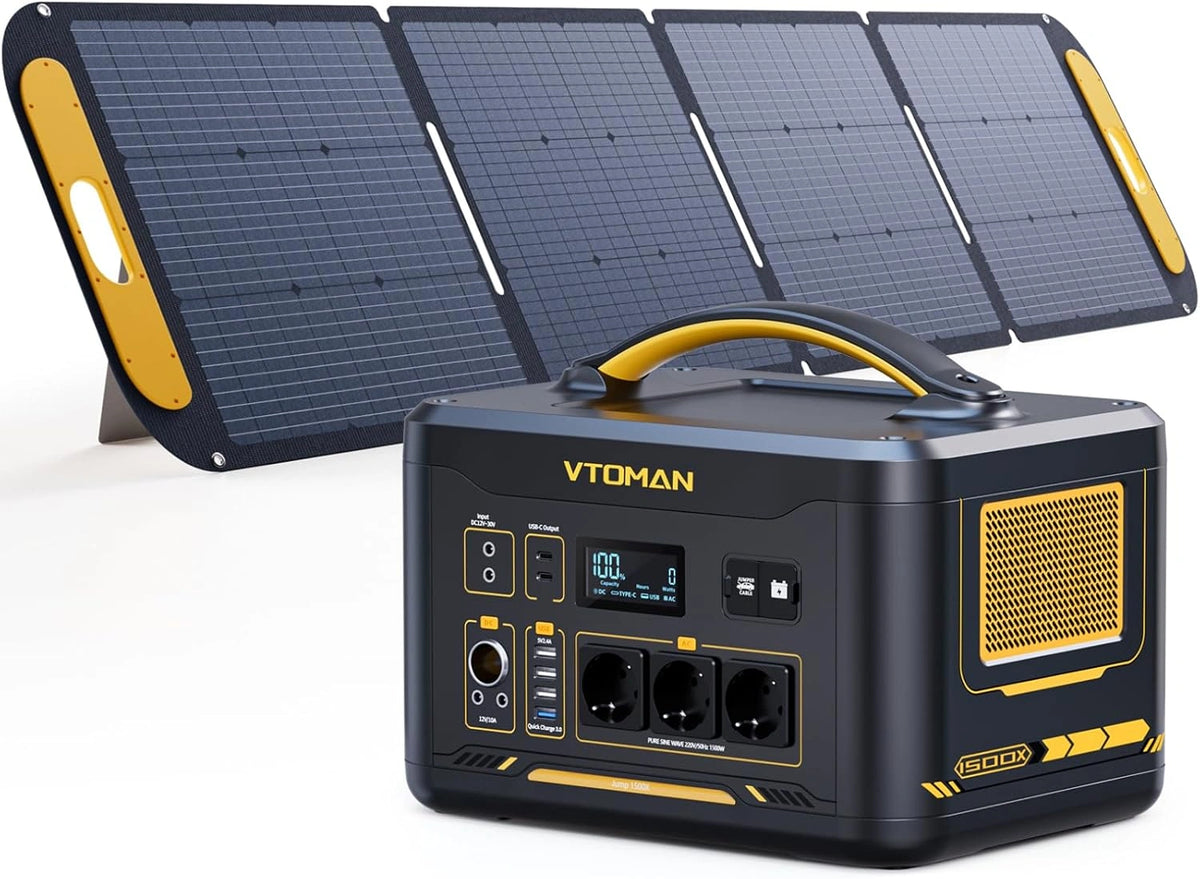 VTOMAN Energ¨ªa Port¨¢til 1500X con Panel Solar 200W, Generador Solar 1500W/828Wh LiFeP04, Salida CA y USB para Acampada y Viajes