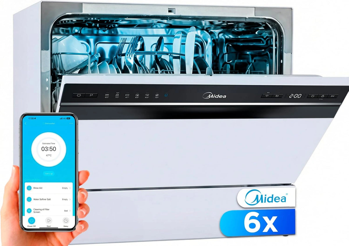 Lavavajillas Compacto Midea Blanco, 6 Servicios, Sin Instalaci¨®n, Control App