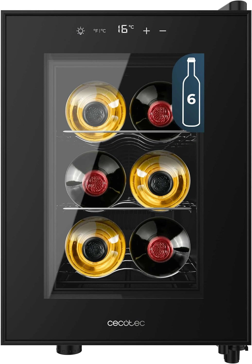 Vinoteca Cecotec Bolero GrandSommelier 600, 6 Botellas, Control T¨¢ctil, 8-18¡ãC, Negra