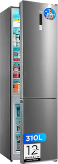 Frigor¨ªfico Combi Inoxidable No Frost de Midea, 60cm x 188cm, 224L + 86L, Eficiencia Energ¨¦tica, Instalaci¨®n Libre
