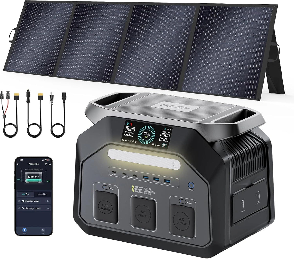 Generador Solar Port¨¢til 1800W con Bater¨ªa LiFePO4 y Panel de 200W