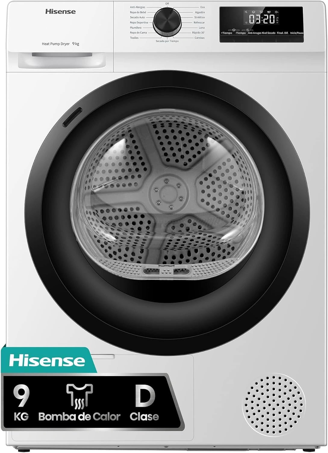 Hisense Secadora Bomba de Calor 9 Kg, Clase D, Secado R¨¢pido, Blanco