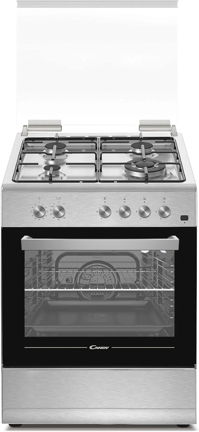 Cocina Gas Candy 4 Quemadores con Horno 55L, Inoxidable, Clase A