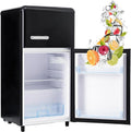 Nevera Retro de 72L con Congelador de 21L y Compartimento para Verduras, Eficiencia Energ¨¦tica 120 kWh/a?o, Luz LED, Color Negro