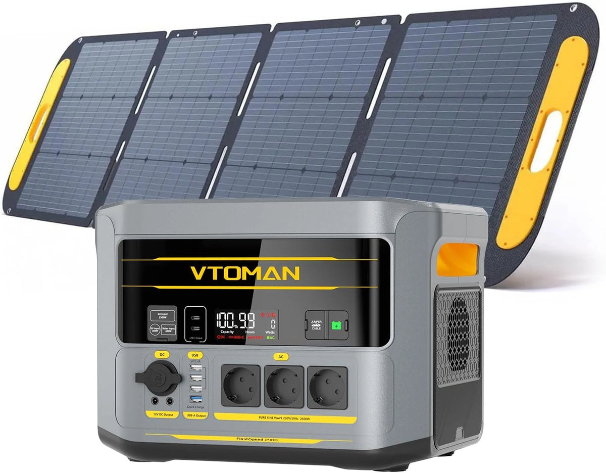 Generador Solar Port¨¢til 2400W con Panel Solar 200W, Carga R¨¢pida 1 Hora