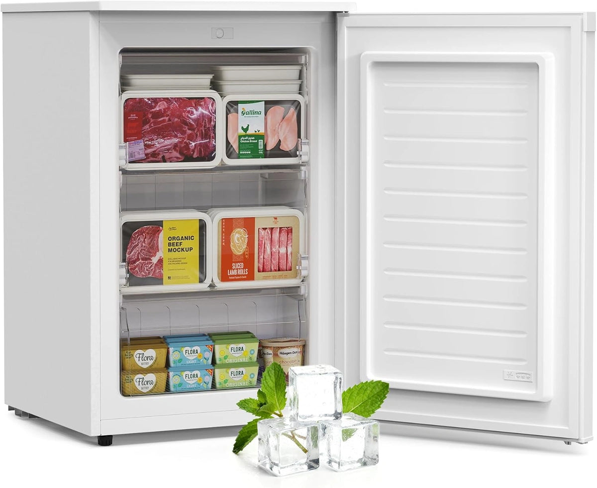 Congelador Vertical Upstreman 98L, 3 Cajones, Enfriamiento 4 Estrellas, Compacto, Color Blanco