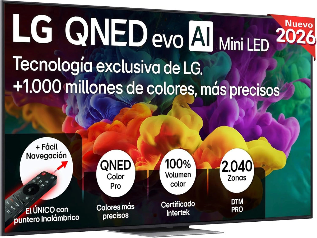 Televisor LG 75QNED86B6B 75" 4K QNED MiniLED, Smart TV Antirreflejos, WebOS 26, Procesador AI Gen3, VRR 144Hz, Dolby Vision y Audio Avanzado, Compatible con Alexa y Google Assistant, Color Negro