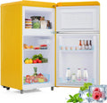 Minibar Frigor¨ªfico Doble Puerta 72L No Frost, Luz LED, Ahorro Energ¨¦tico, Estantes Ajustables, 50x51x95,8cm, Amarillo
