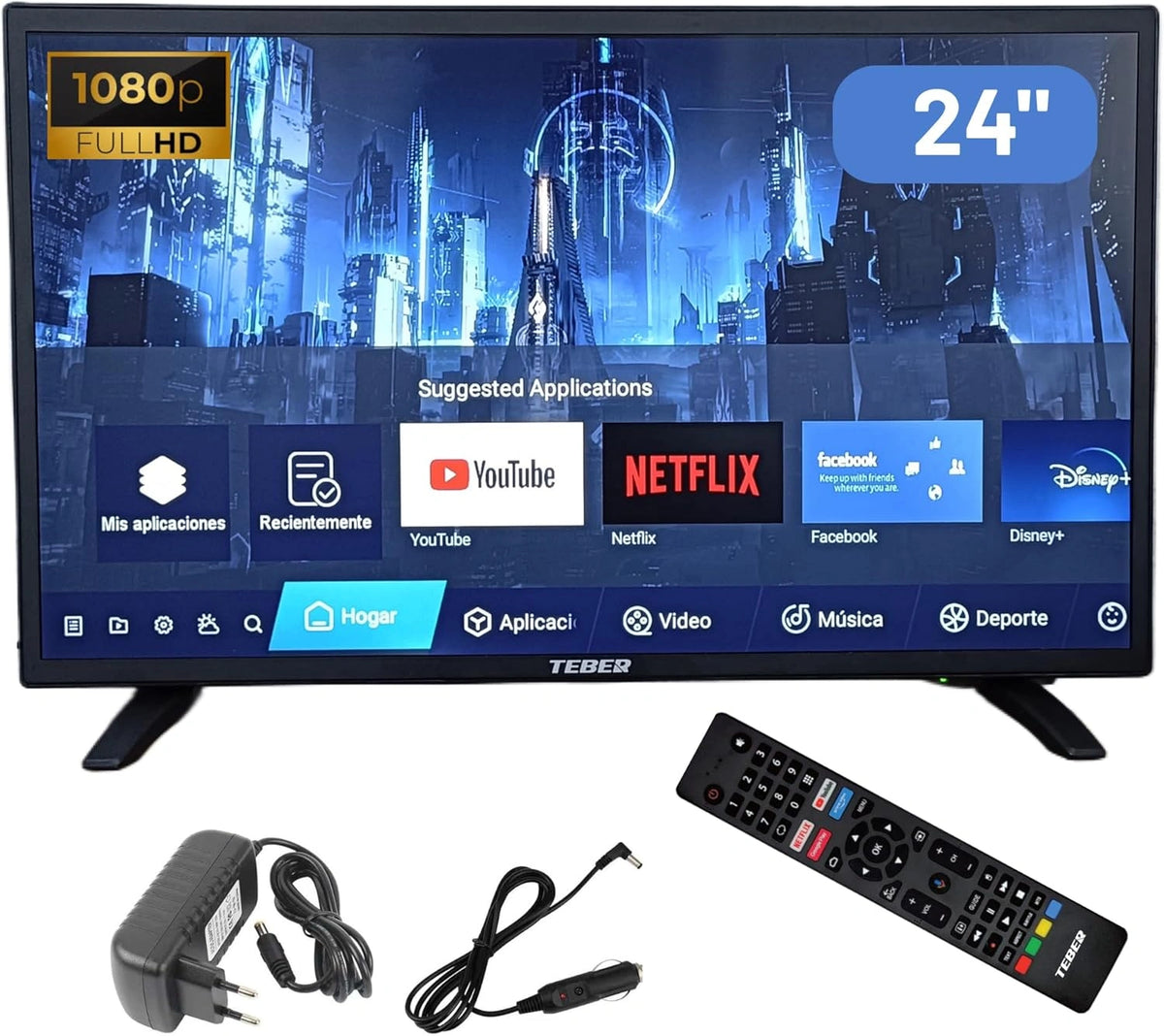 Televisor Inteligente de 24'' con Bluetooth y Control por Voz - Full HD 1920x1080 para Caravanas y Cocinas