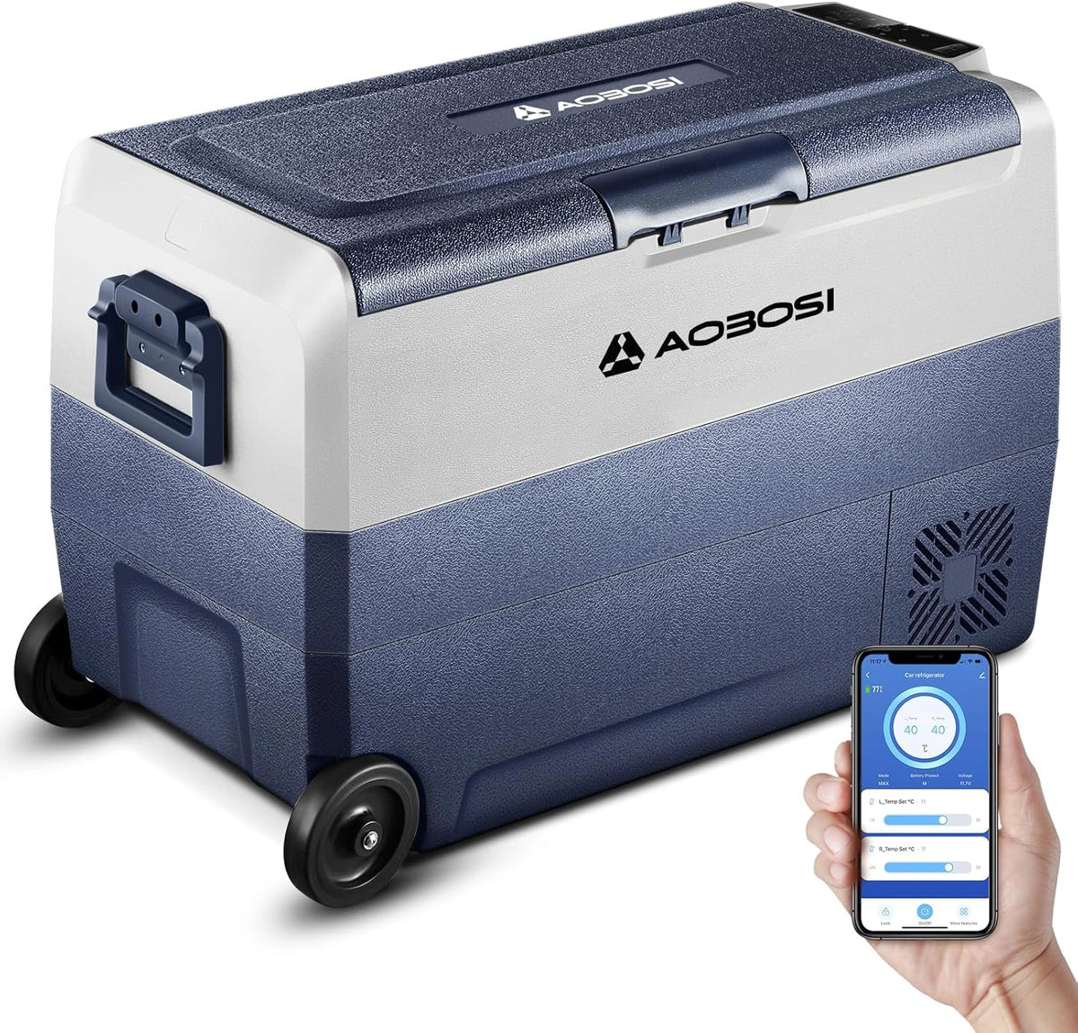 AAOBOSI Nevera Port¨¢til 50L con Control APP y USB, Compresor Doble Zona, 20oC a -20oC, Ideal para Hogar y Viajes