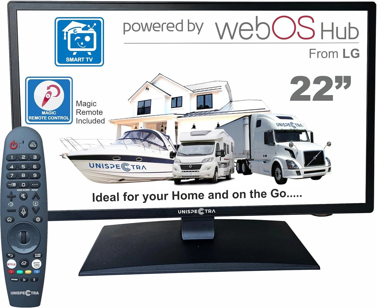 Televisor Smart TV de 22 Pulgadas Unispectra con webOS, Full HD, 3 HDMI, 2 USB, Magic Remote