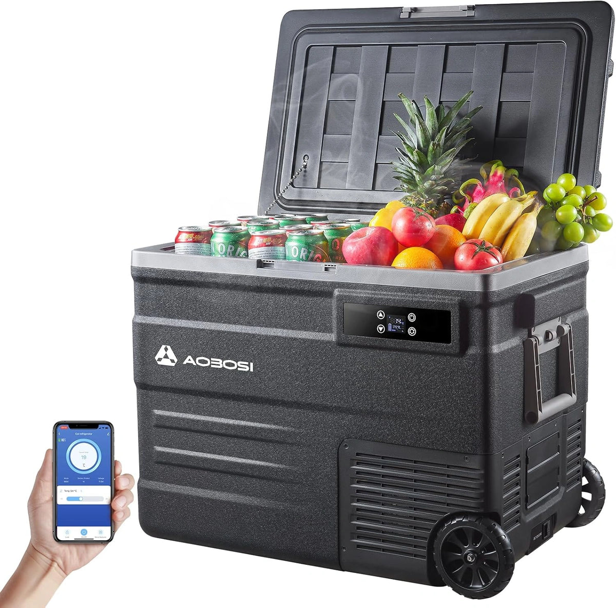 Nevera Port¨¢til AAOBOSI 55L, Control por App, Enfriamiento -20¡ãC a 20¡ãC, Compatible 12/24V DC y 100-240V AC, Ideal para Hogar, Camping y Viajes