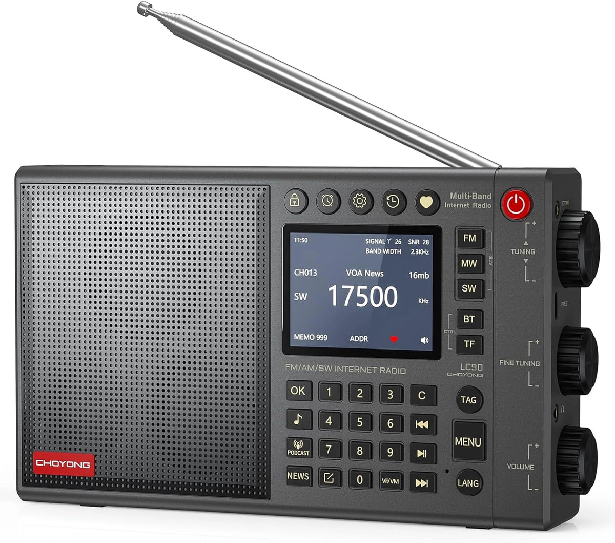 Radio Port¨¢til CHOYONG LC90 Wi-Fi/4G, FM/LW/MW/SW con Bluetooth y Bater¨ªa 5000 mAh